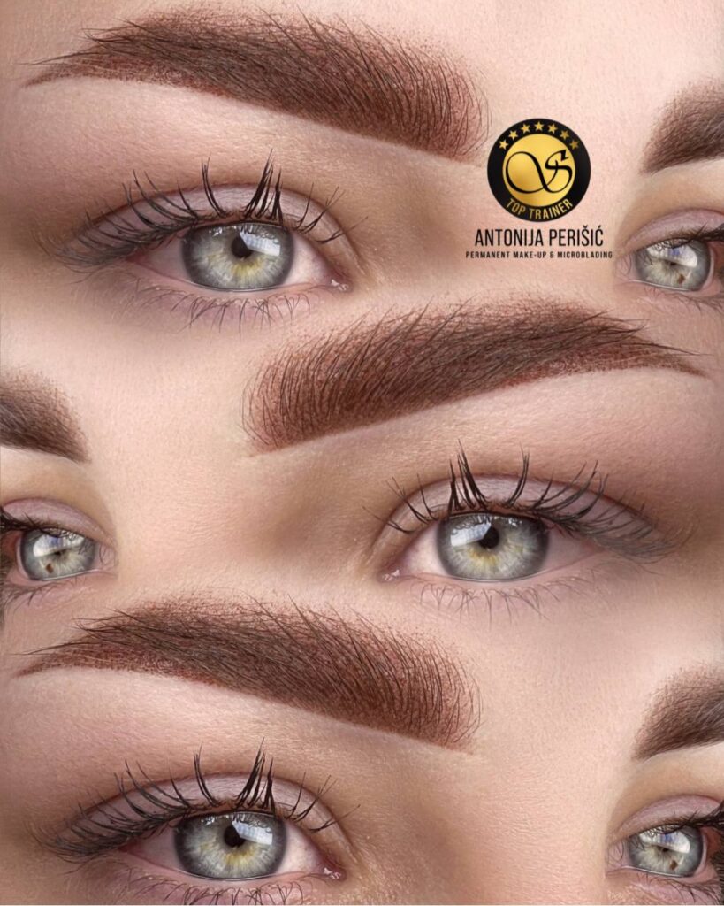 A before-and-after of permanent eyeliner, showing perfectly defined eyes after the treatment.